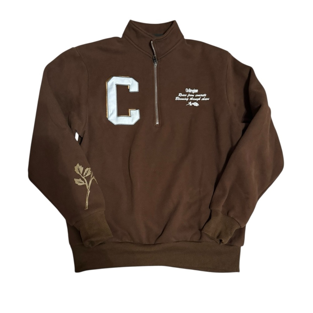 Civil Regime Brown Half-Zip Sweater with Embroidered Details